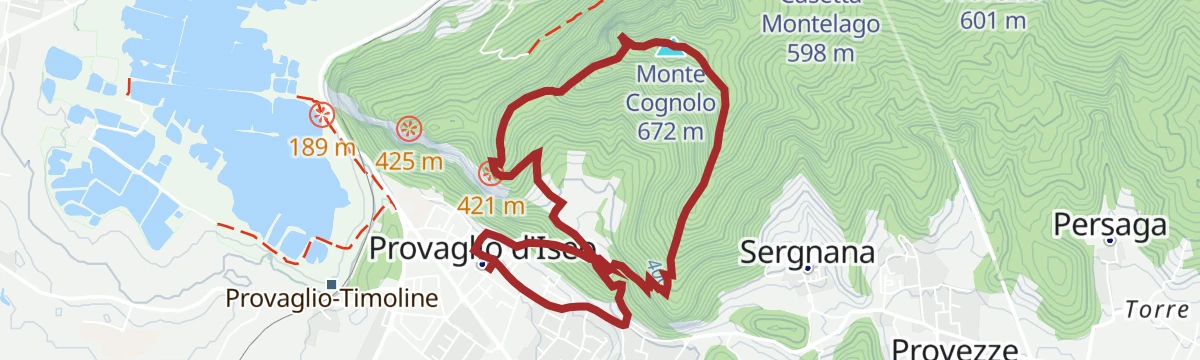 Route map: Trekking da Provaglio d'Iseo alla Madonna del Corno e Corno del Creilì